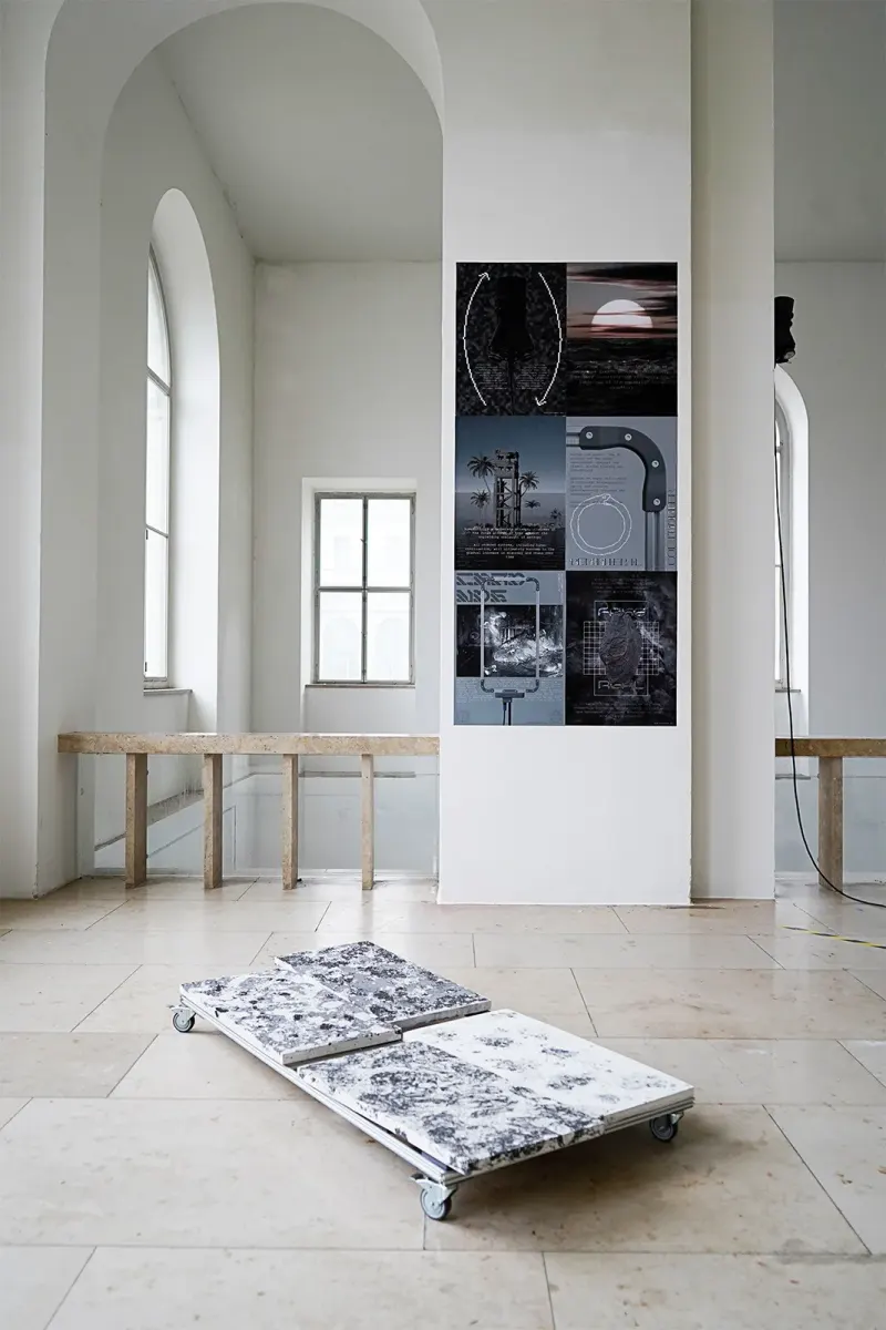 “chronos - constant growth constant decay” (2025) - installation view, accompanying poster series